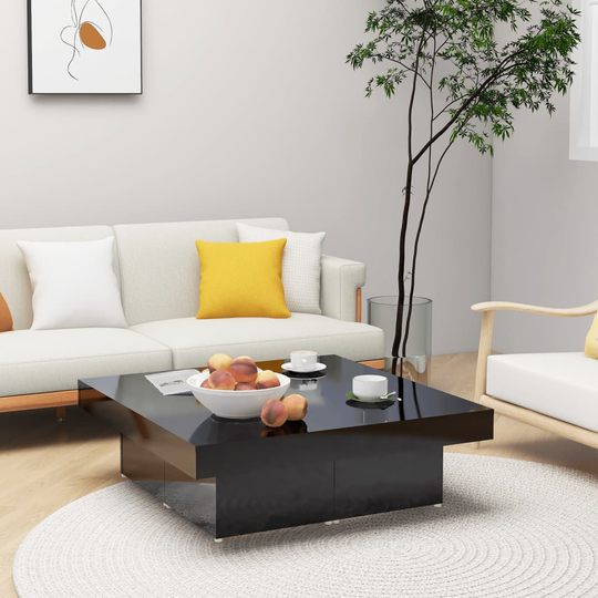 vidaXL Soffbord svart högglans 90x90x28 cm spånskiva