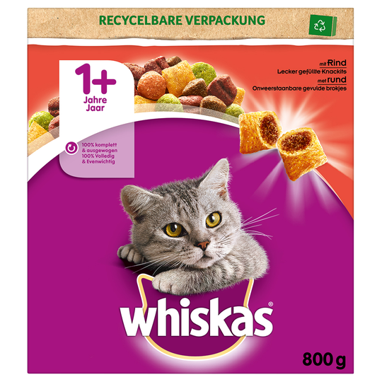 Whiskas 1+ Nötkött - Ekonomipack: 2 x 800 g