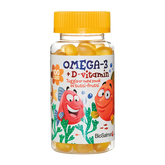 BioSalma Omega-3 + D-vitamin Tuggisar Barn, 100 st