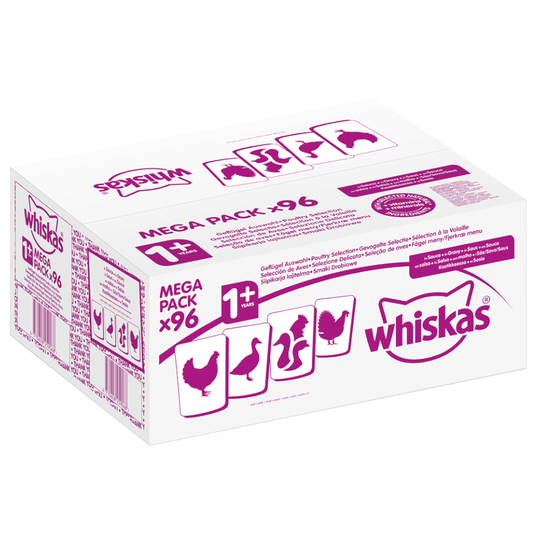 76 + 20 på köpet! 96 x 85 / 100 g Whiskas portionspåsar - Adult 1+ Fågelurval i sås