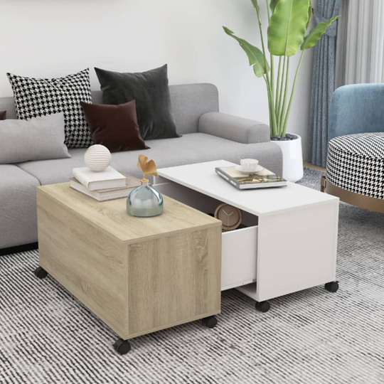 vidaXL Soffbord vit och sonoma-ek 75x75x38 cm spånskiva