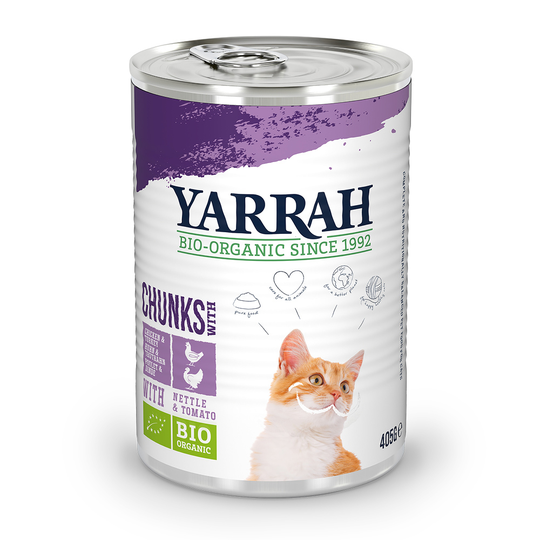 20 + 4 på köpet! 24 x 400 / 405 g Yarrah Bio kattmat - Chunks eko-kyckling & eko-kalkon i sås (24 x 405 g)