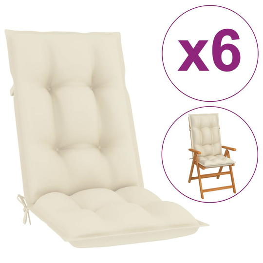 vidaXL Dynor för trädgårdsstolar 6 st gräddvit 120x50x7 cm