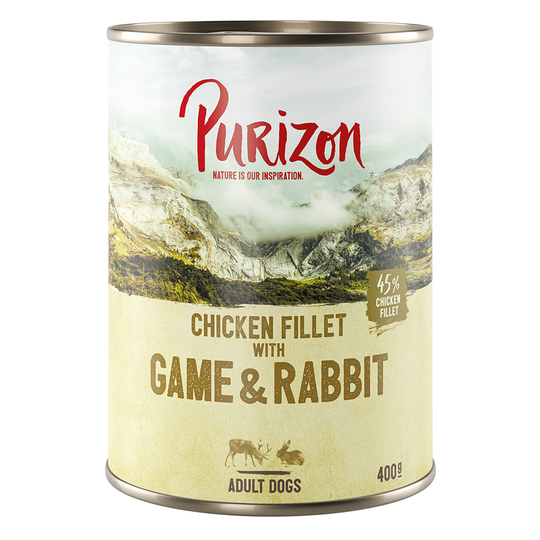 Purizon Adult Venison & Rabbit - Grain Free Komplettera med våtfoder: 6 x 400 g - Game & Rabbit with Pumpkin & Lingonberry