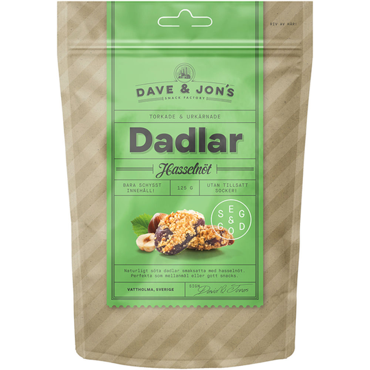 Dave & Jon's Dadlar Hasselnöt 125 g
