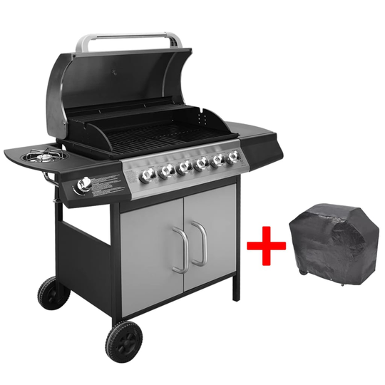 vidaXL Gasolgrill 6+1 kokzoner svart och silver