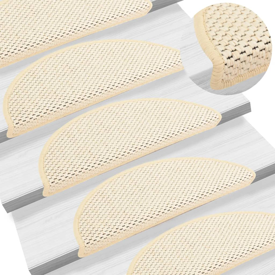 vidaXL Trappstegsmattor självhäftande sisal 15 st 56x20 cm gräddvit