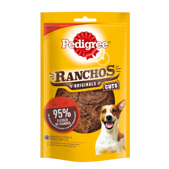 1 + 1 på köpet! 2 x Pedigree Ranchos Snacks - Original Cuts med nötkött (2 x 65 g)
